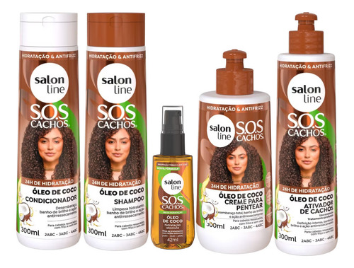 Coco Sos Cachos Salon Line Kit Brilho Profundo 5 Produtos