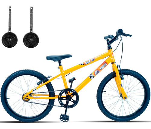 Bicicleta  infantil infantil Forss Race aro 20 freios v-brakes cor amarelo com rodas de treinamento