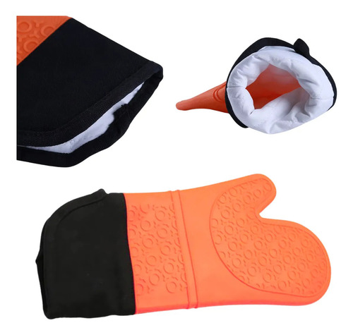 Guante Manopla Silicona Naranja Horno Doble Capa Aislante Veoquiero
