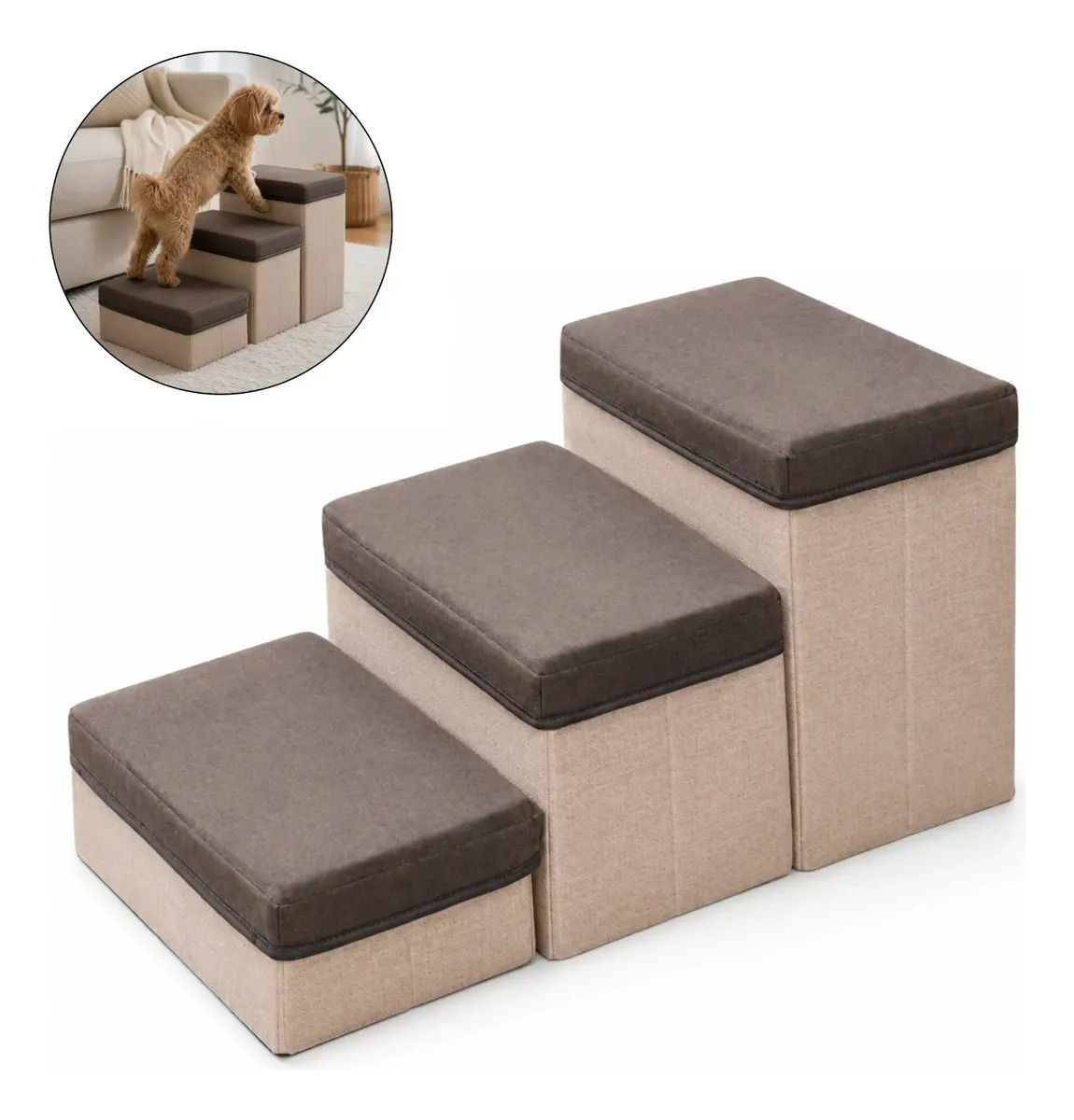 Escalera Rampa Perro Gato Segura Acceso Facil Suave Tela Gris 60 X 34.5 X 31 Cm
