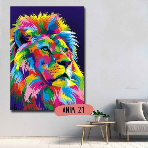 Imagen 3 de 10 de Cuadro Leones Leon 50x70 Otros Diseños Tela Canvas