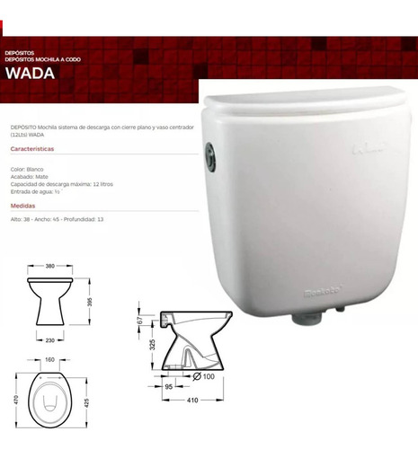 Combo Baño Inodoro Corto Loza Mochila Colgar Descarga 12lts