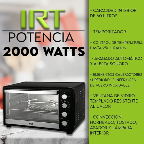 Horno Electrico Irt Jk60a 60 Litros 1600w Color Negro