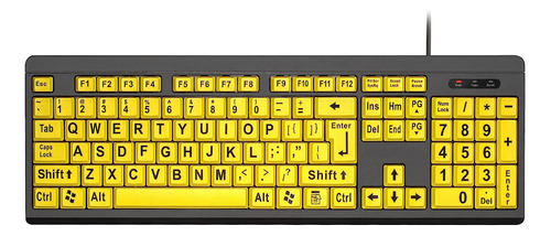 Teclado Amarillo Letras Grandes Alto Contraste Usb Adadmei