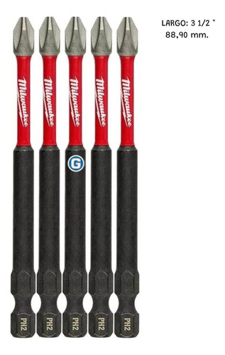 5 Puntas Ph2 X 90mm Alto Impacto Milwaukee 48-32-4564 H 1/4