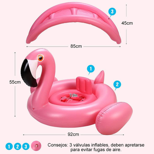 Flotador Inflable De Piscina Para Bebés Flamenco Con Toldo