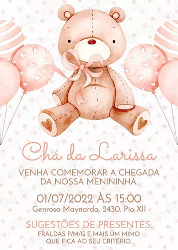 Criar convite de chá de bebê - Ursinho rosa