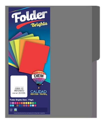 Folder Tamaño Oficio Colores Brillantes 25 Pzas Color Gris Intenso