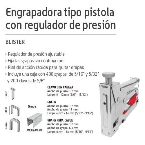 Engrapadora Tipo Pistola T-50 Grapas 1/4 Aksi Modelo 109201