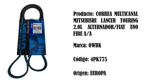 Correa Alternador Lancer Touring 2.0l A/a Fiat Uno/fire