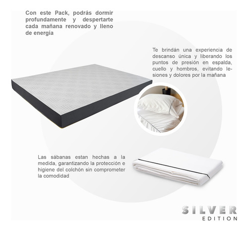 Colchón Matrimonial En Caja 15cm + Juego Sábanas Y Almohada Blanco Con Gris