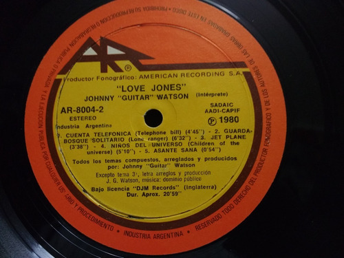 Johnny Guitar Watson Love Jones Lp Sin Tapa 1980 Lacapsula