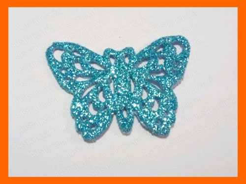 Aplique Eva Glitter Borboleta Vazada Azul - 100 Unidades