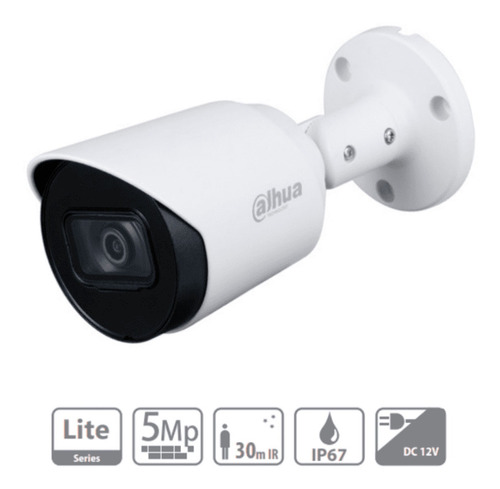 Dahua Cámara Bullet HFW1500T28 5 Mp Lente 2.8 Mm 111 Grados de Apertura IR Inteligente de hasta 30 Mts Protección IP67 Micrófono Integrado Metálica Estilo Bala Múltiples Formatos de Video Blanca