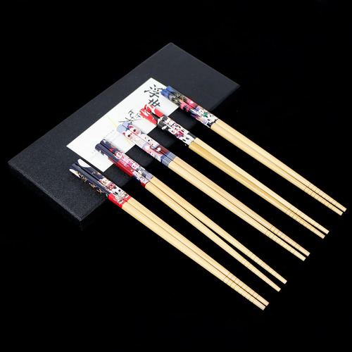 Juego De Palillos De Bambú Reutilizable 5 Pares Caja Negra