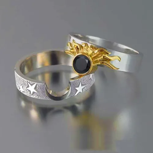 Conjunto De Combinación Luna Sol Anillo Mujer Pareja Regalo