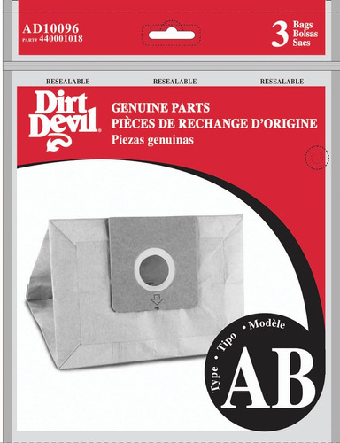 Dirt Devil Type Ab Bolsas De Vacio (paquete De 3), Ad10096