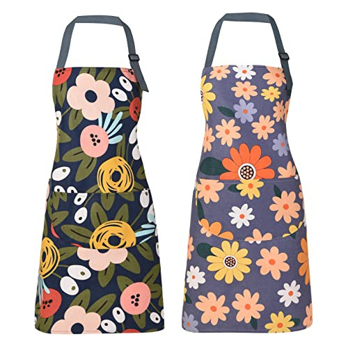 Mandil Delantal Mujer Chef Florares Ajustables 2 Pzas