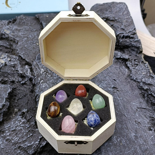 A Piedras Reiki Set Cristales Amethystrose Caja De Madera