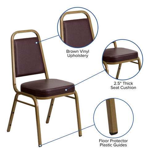 Silla Apilable Trasera Trapezoidal Marco Marrón Vinilo Oro