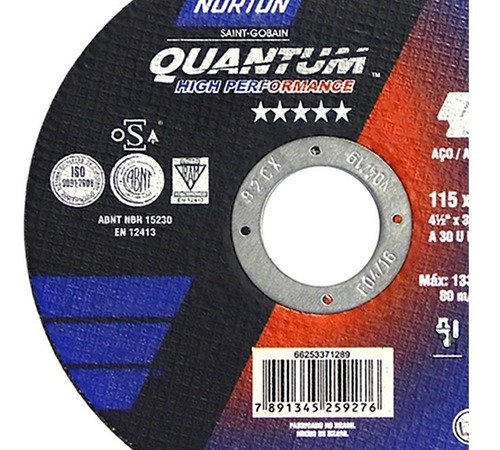 Disco De Corte Aço Inox Quantum Bhp12 115x1x22,23 Norton