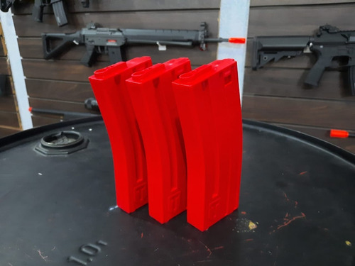 Imagem 2 de 3 de Combo 3x Airsoft Magazine Carregador Mid Cap M4 Vermelho