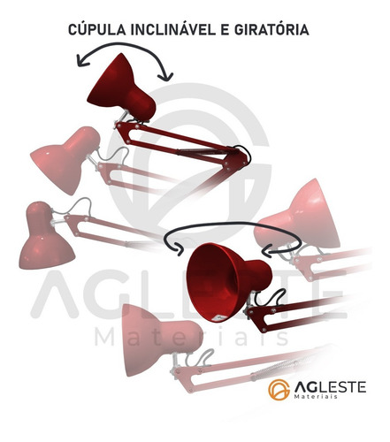 Luminaria Articulável Com Garra Pixar Vermelho E27 Luminatti 127/220V