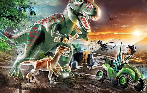 Playmobil Ataque Del Dinosaurio T-rex Al Quad Del Explorador