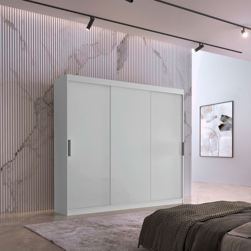 Guarda Roupa Victor Em Mdf 3 Portas E 6 Cabideiros Moderna Cor Branco