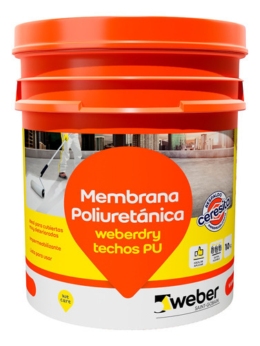 Membrana Liquida Poliuretano Weber Techos Pu 10kg Color Teja