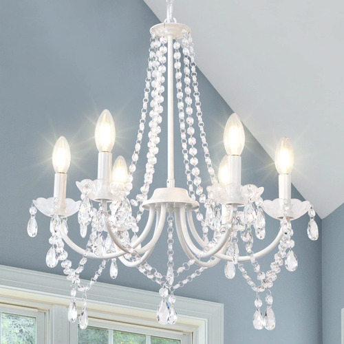 Cunfash Candelabro Cristal Blanco 6 Luz Moderna Elegante