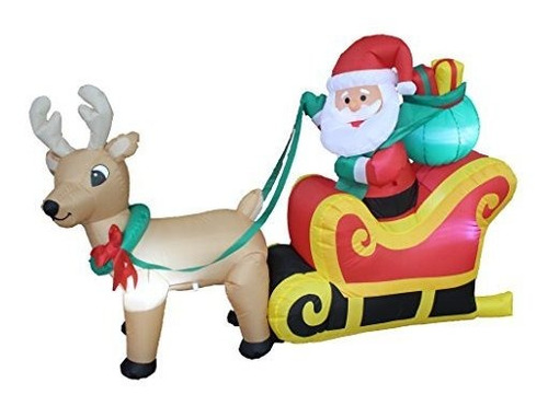 Papá Noel Inflable De Navidad De 6 Pies De Largo En Trineo