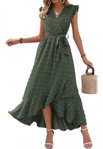 Vestido Casual De Encaje Bordado En Color Liso Con Puños En