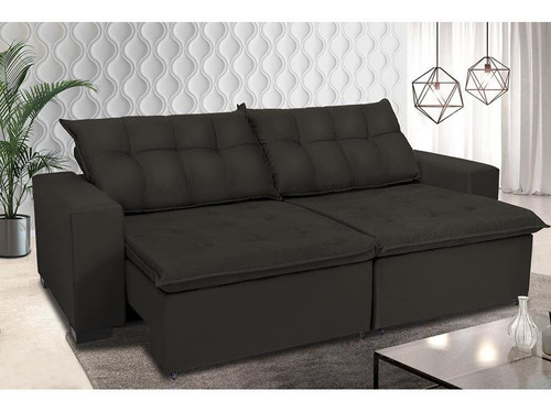 Sofá Retrátil e Reclinavel Oklahoma 2,72 Mts Com Molas e Pillow no Assento Tecido Suede Café Cama InBox