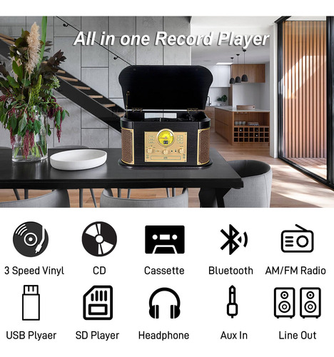 Tocadiscos Bluetooth Vintage 3 Velocidades Marca Modelo Color