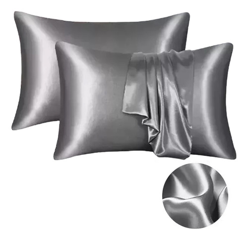 Funda Almohada Satín Tipo Seda Set X2 U. 76cm * 50cm Gris