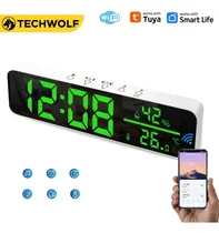 Comprar Techwolf Smart Life Termohigrometro Tuya Wi-fi Termometro Sensor De Temperatura Y Humedad Con Despertador, Termómetro E Higrómetro Digital Led Compatible Alexa Y Google Home