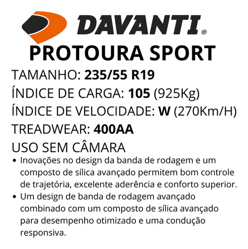 Pneu 235/55r19 Protoura Sport Davanti Rav4 Sorento Tucson