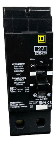 Interruptor Automatico 20a Square D Edb24020 Circuit Breaker