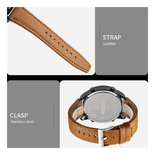 Relojes Impermeables De Cuero Luminosos Skmei Led Color Del Bisel Silver Shell Light Brown Belt