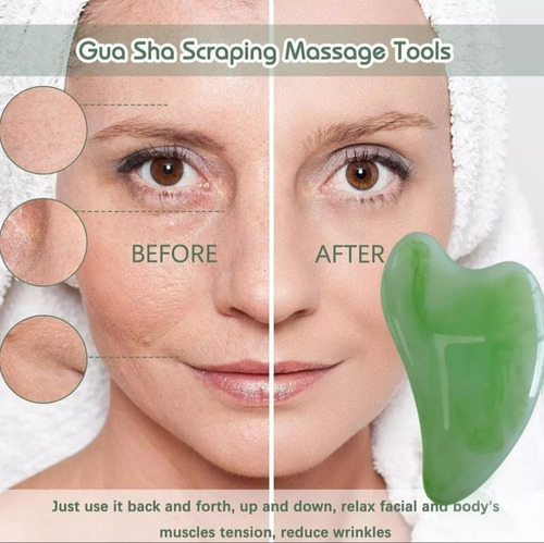 Rodillo De Jade Y Guasha Kit Masaje Facial Antiedad Tonifica