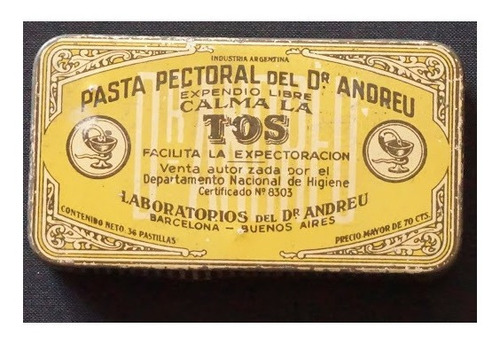 Antigua Lata Litografiada Pasta Pectoral Dr. Andreu