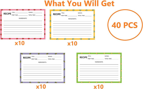 40 Tarjetas De Recetas De 4 X 6 Pulgadas De Doble Cara Grues