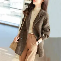 Comprar Abrigo De Lana A Cuadros Para Mujer, Ropa De Abrigo Casual H