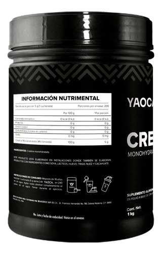 Creatina Yaoca 1 Kg Polvo Natural - Suplemento Deportivo Natural