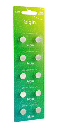 10 Baterias Pilhas Alcalina Lr44 1,5v Blister Cartela Elgin