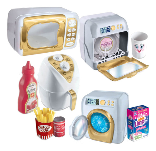 Kit 14 Peças Cozinha Princesas Microondas Lava Louças Roupas