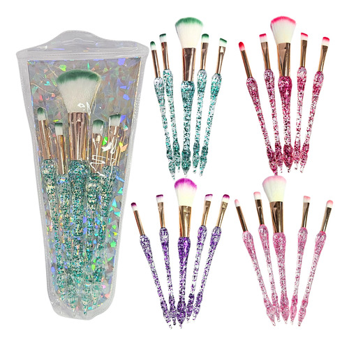 Set X5 Brochas Pinceles Con Glitter Para Maquillaje Basico Color
