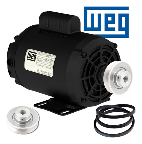 Motor Weg Elétrico 1cv Monofásico 1hp C/ + Polia E Correia
