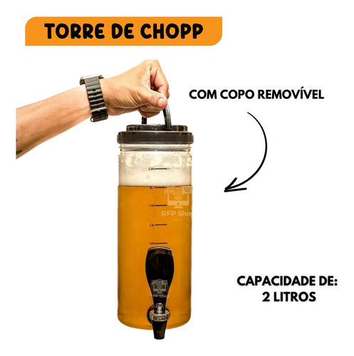 Torre Portatil De Chopp Base Giratória 2 Litros+ 2 Refis